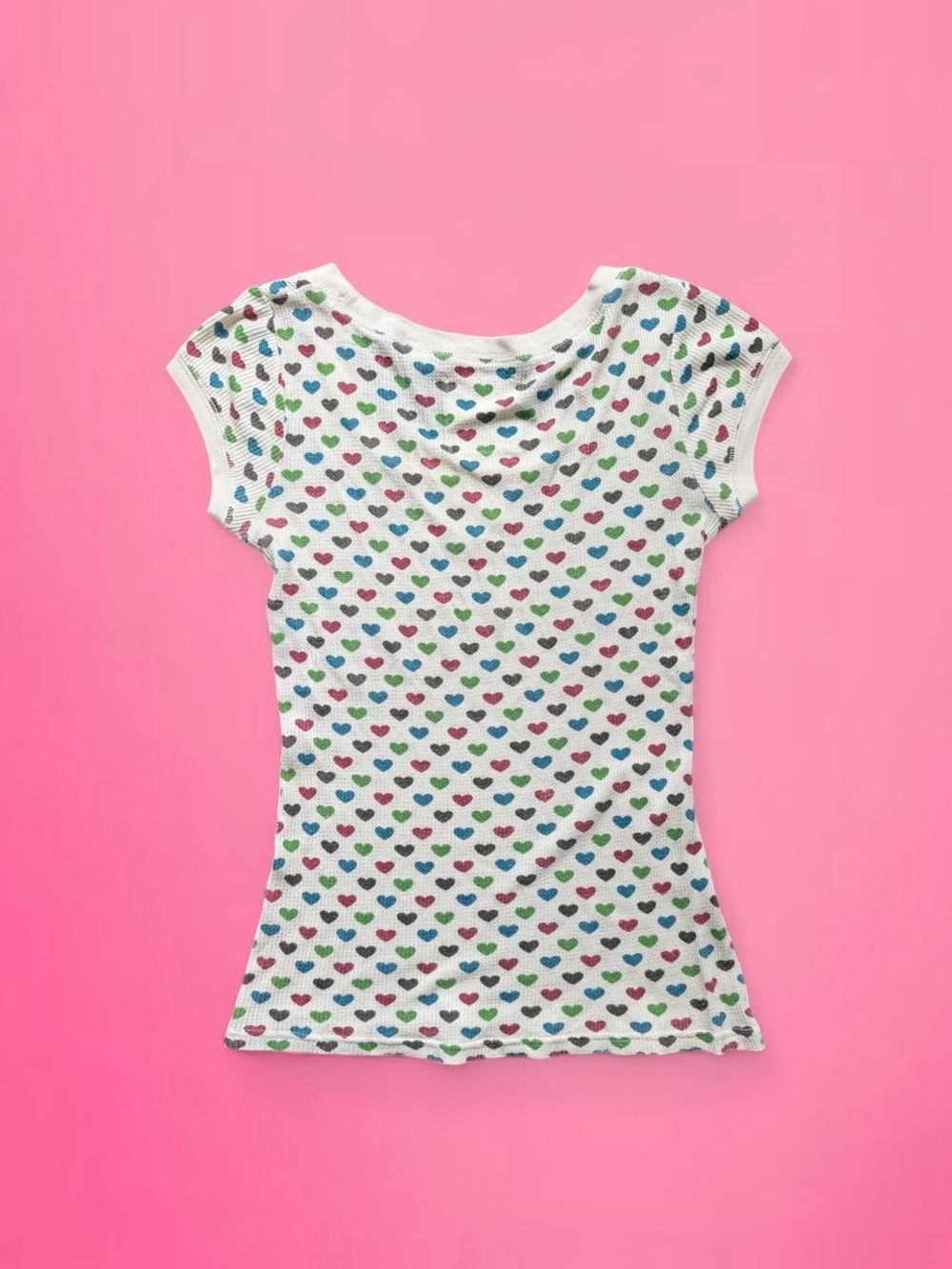 vintage y2k scene thermal heart t shirt henley - Picture 3 of 7